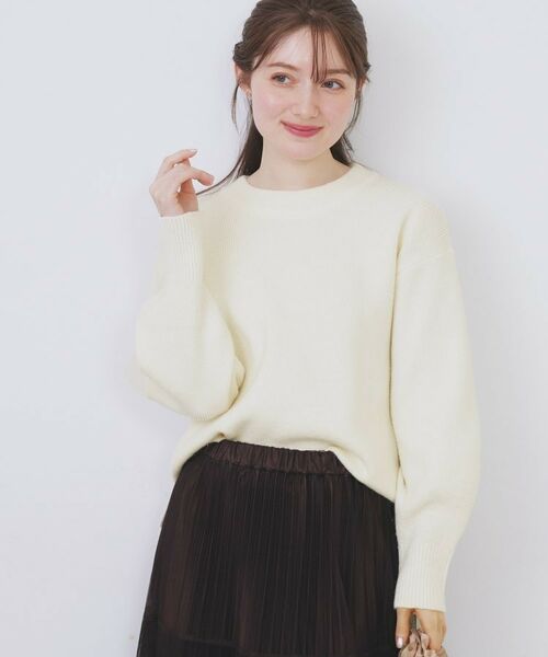 index / インデックス ニット・セーター | モックネックボクシーラメニット【洗濯機OK】《7col》(オフホワイト(003))