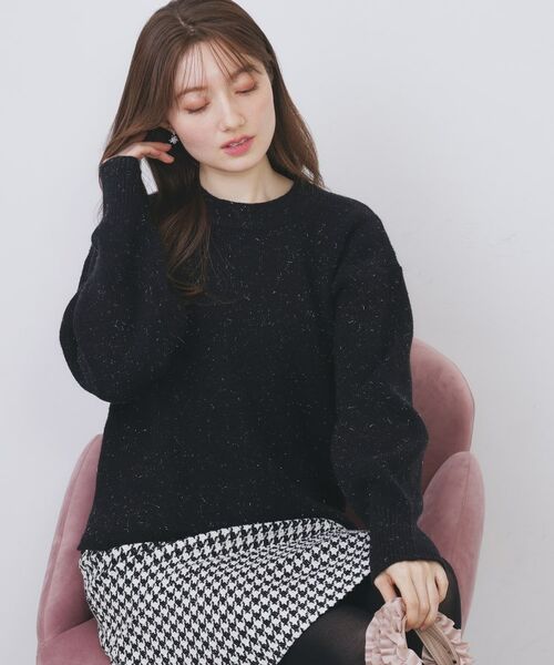 index / インデックス ニット・セーター | モックネックボクシーラメニット【洗濯機OK】《7col》(ブラック(019))