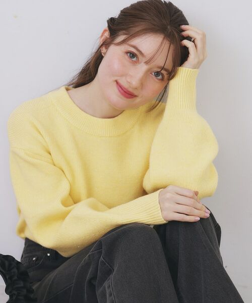 index / インデックス ニット・セーター | モックネックボクシーラメニット【洗濯機OK】《7col》(ライトイエロー(030))