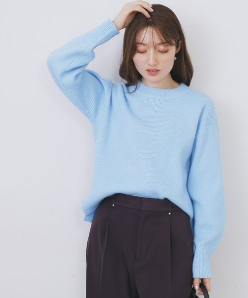 index / インデックス ニット・セーター | モックネックボクシーラメニット【洗濯機OK】《7col》(ブルー(891))