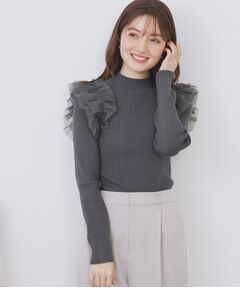 index / インデックス ニット・セーター | ショルダーチュールフリルハイネックニット【洗濯機OK/抗ピル】