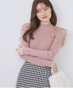 index / インデックス ニット・セーター | ショルダーチュールフリルハイネックニット【洗濯機OK/抗ピル】