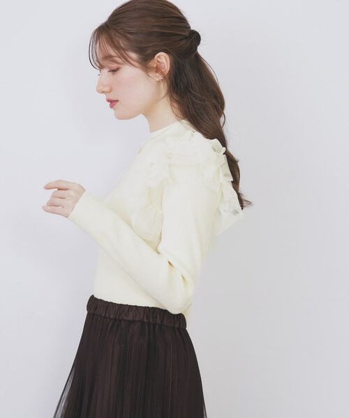 index / インデックス ニット・セーター | ショルダーチュールフリルハイネックニット【洗濯機OK/抗ピル】 | 詳細1