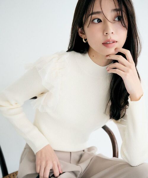 index / インデックス ニット・セーター | ショルダーチュールフリルハイネックニット【洗濯機OK/抗ピル】 | 詳細20