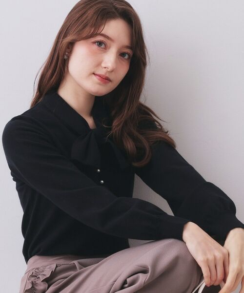 index / インデックス ニット・セーター | ヘンリーパールミニボウタイニット【洗濯機OK】(ブラック(019))