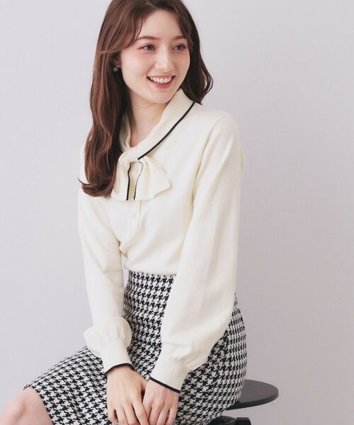 index / インデックス ニット・セーター | ヘンリーパールミニボウタイニット【洗濯機OK】(オフホワイト(503))