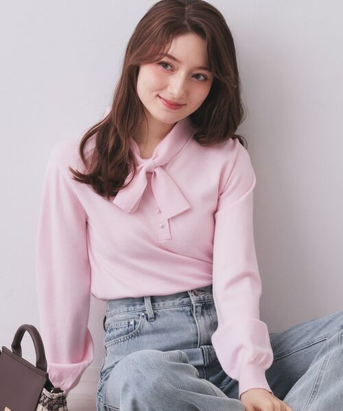 index / インデックス ニット・セーター | ヘンリーパールミニボウタイニット【洗濯機OK】(ライトピンク(070))