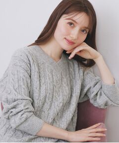index / インデックス ニット・セーター | ラメ混ファンシーケーブルVネックニット【洗濯機OK】
