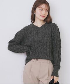 index / インデックス ニット・セーター | ラメ混ファンシーケーブルVネックニット【洗濯機OK】