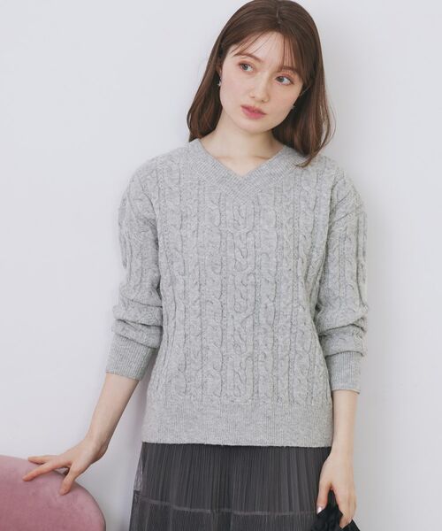 index / インデックス ニット・セーター | ラメ混ファンシーケーブルVネックニット【洗濯機OK】 | 詳細1