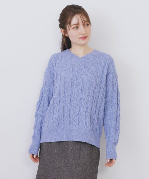 index / インデックス ニット・セーター | ラメ混ファンシーケーブルVネックニット【洗濯機OK】 | 詳細17