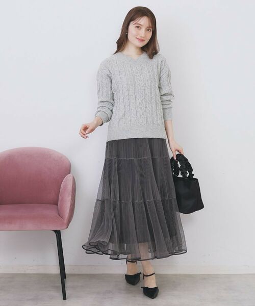 index / インデックス ニット・セーター | ラメ混ファンシーケーブルVネックニット【洗濯機OK】 | 詳細2