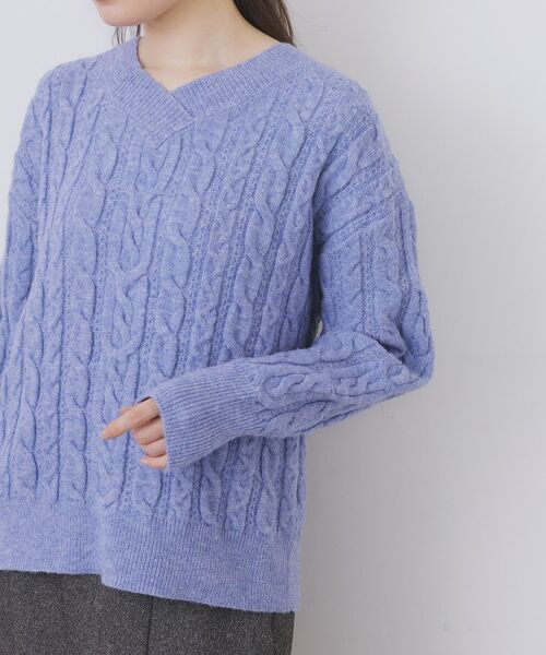 index / インデックス ニット・セーター | ラメ混ファンシーケーブルVネックニット【洗濯機OK】 | 詳細21