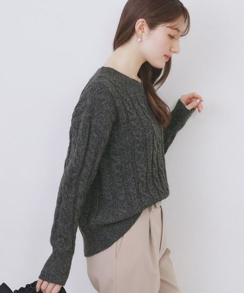 index / インデックス ニット・セーター | ラメ混ファンシーケーブルVネックニット【洗濯機OK】 | 詳細5