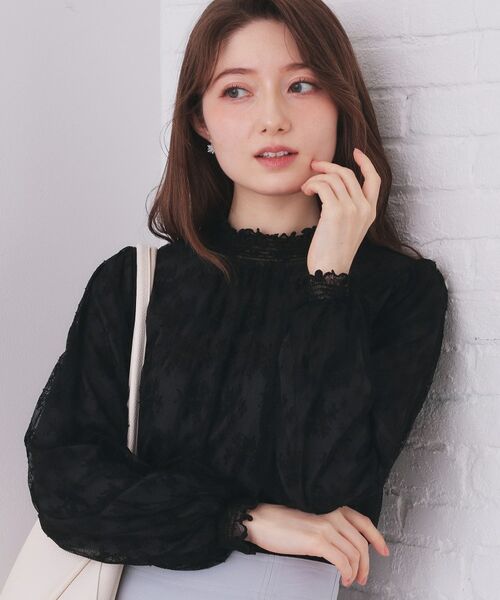 index / インデックス シャツ・ブラウス | フリルハイネックレーストップス【洗濯機OK】(ブラック(019))