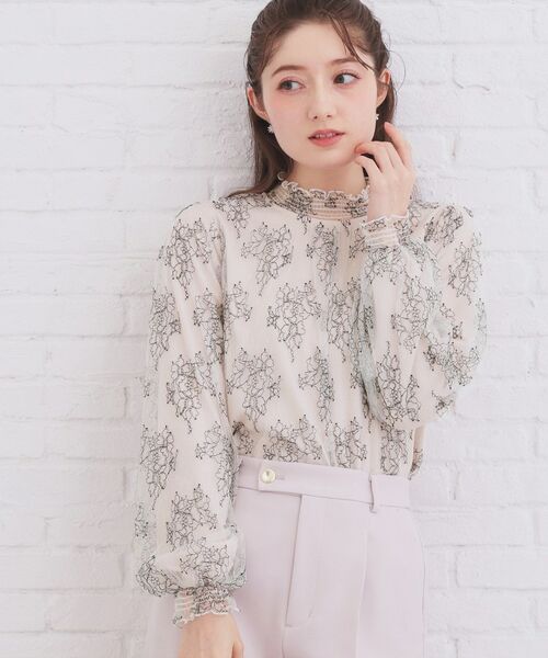 index / インデックス シャツ・ブラウス | フリルハイネックレーストップス【洗濯機OK】(グレージュ(550))