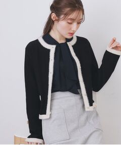 index / インデックス カーディガン・ボレロ | フェザーバイカラークルーネックカーディガン【洗濯機OK】