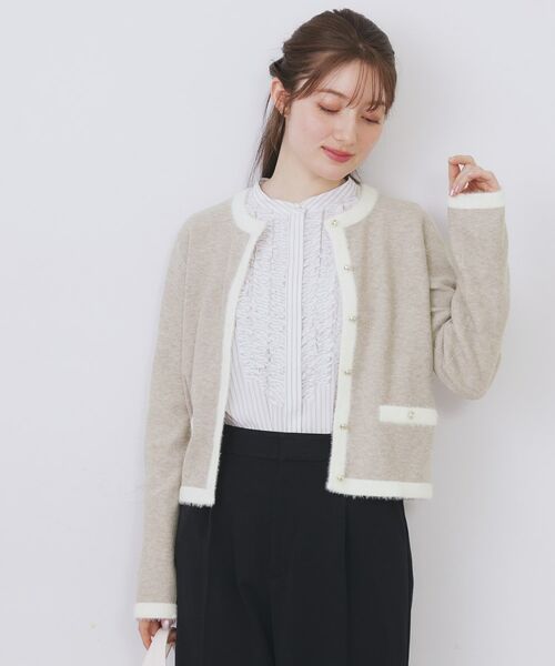 index / インデックス カーディガン・ボレロ | フェザーバイカラークルーネックカーディガン【洗濯機OK】 | 詳細13