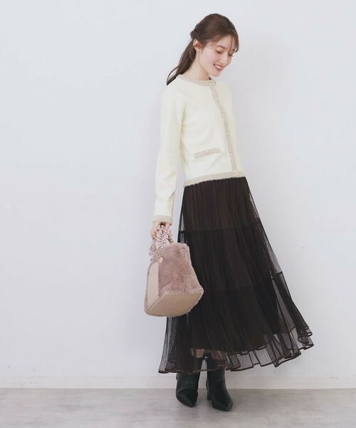 index / インデックス カーディガン・ボレロ | フェザーバイカラークルーネックカーディガン【洗濯機OK】 | 詳細2