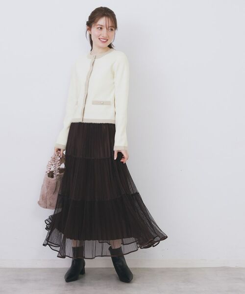 index / インデックス カーディガン・ボレロ | フェザーバイカラークルーネックカーディガン【洗濯機OK】 | 詳細3