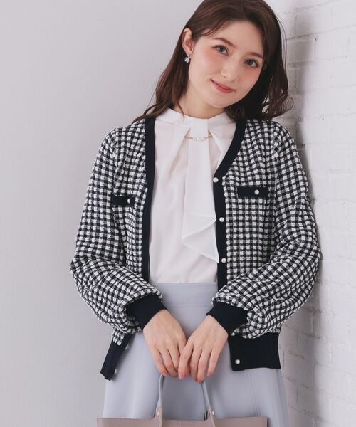 index / インデックス カーディガン・ボレロ | チェックジャカードカーディガン【洗濯機OK】(ネイビー(294))