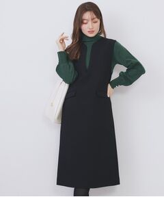 index / インデックス ミニ丈・ひざ丈ワンピース | キーネックジャンスカ【洗濯機OK/防シワ/イージーアイロン】