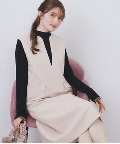 index / インデックス ミニ丈・ひざ丈ワンピース | キーネックジャンスカ【洗濯機OK/防シワ/イージーアイロン】