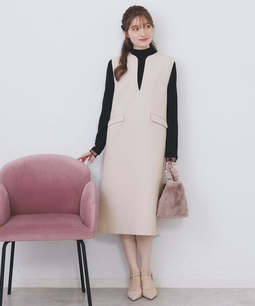 index / インデックス ミニ丈・ひざ丈ワンピース | キーネックジャンスカ【洗濯機OK/防シワ/イージーアイロン】 | 詳細10