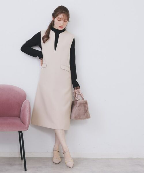 index / インデックス ミニ丈・ひざ丈ワンピース | キーネックジャンスカ【洗濯機OK/防シワ/イージーアイロン】 | 詳細11