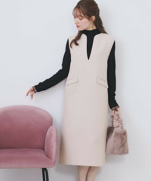 index / インデックス ミニ丈・ひざ丈ワンピース | キーネックジャンスカ【洗濯機OK/防シワ/イージーアイロン】 | 詳細9