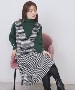index / インデックス ミニ丈・ひざ丈ワンピース | ラメスパンコール千鳥柄ジャンスカ【洗濯機OK/イージーアイロン】