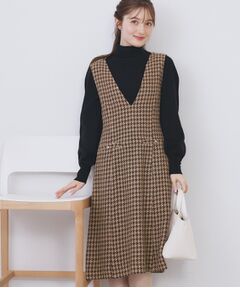 index / インデックス ミニ丈・ひざ丈ワンピース | ラメスパンコール千鳥柄ジャンスカ【洗濯機OK/イージーアイロン】