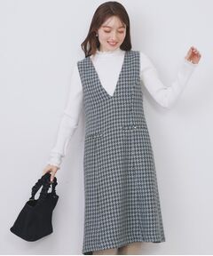index / インデックス ミニ丈・ひざ丈ワンピース | ラメスパンコール千鳥柄ジャンスカ【洗濯機OK/イージーアイロン】
