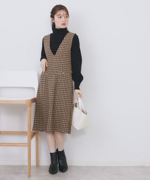 index / インデックス ミニ丈・ひざ丈ワンピース | ラメスパンコール千鳥柄ジャンスカ【洗濯機OK/イージーアイロン】 | 詳細2