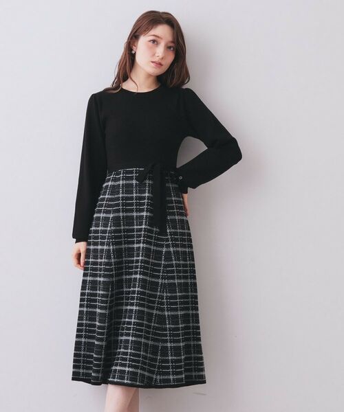 index / インデックス ロング・マキシ丈ワンピース | チェックラメジャカードニットワンピース(ブラック(519))
