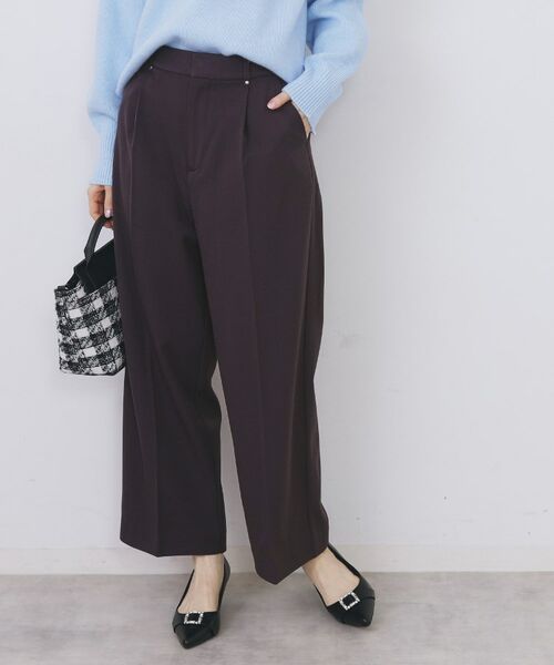 index / インデックス パンツ | 裏起毛ストレッチワイドパンツ【洗濯機OK/イージーアイロン】(ブラウン(044))