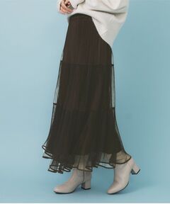 index / インデックス ロング・マキシ丈スカート | リバーシブルチュールティアードフレアスカート【洗濯機可OK】