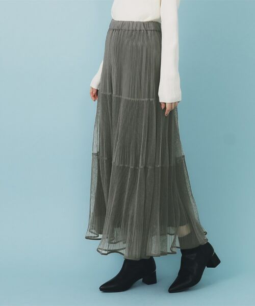 index / インデックス ロング・マキシ丈スカート | リバーシブルチュールティアードフレアスカート【洗濯機可OK】 | 詳細1