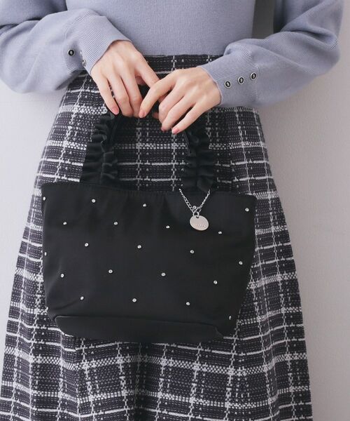 index / インデックス トートバッグ | 持ち手フリルビジューミドルトートバッグ【2WAY】(ブラック(019))