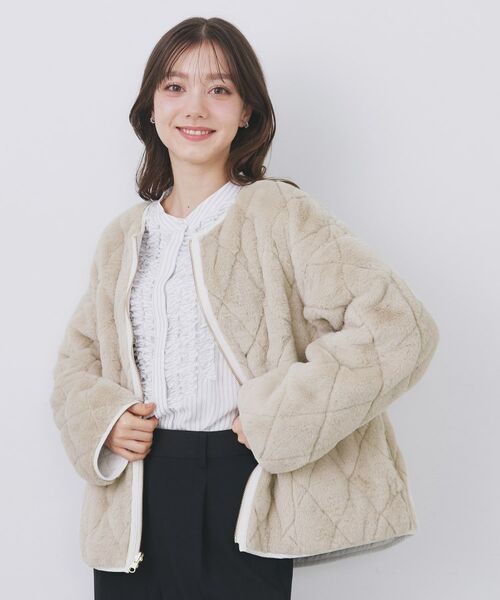 index / インデックス レザーブルゾン・ジャケット | リバーシブル キルティングファーブルゾン【洗濯機OK】(アイボリー(004))