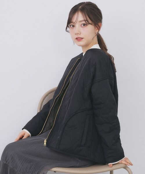 index / インデックス レザーブルゾン・ジャケット | リバーシブル キルティングファーブルゾン【洗濯機OK】(ブラック(019))