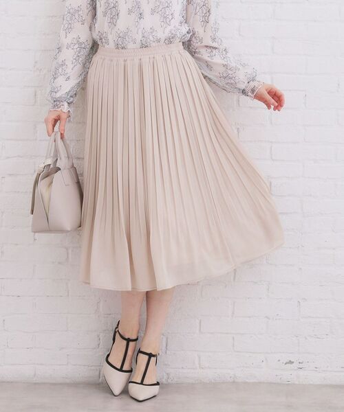 index / インデックス ロング・マキシ丈スカート | 選べる丈 シフォンプリーツスカート【洗濯機OK/イージーアイロン/防シワ】(グレージュ(050))