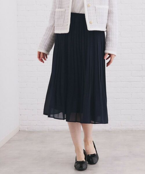 index / インデックス ロング・マキシ丈スカート | 選べる丈 シフォンプリーツスカート【洗濯機OK/イージーアイロン/防シワ】(ネイビー(094))