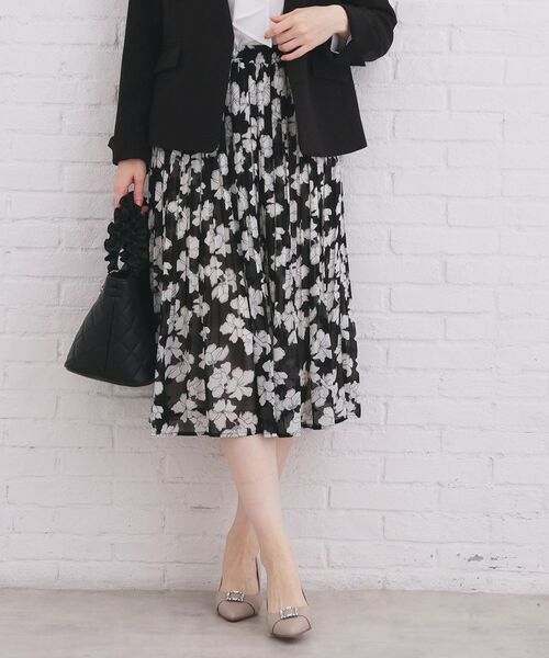 index / インデックス ロング・マキシ丈スカート | 選べる丈 シフォンプリーツスカート【洗濯機OK/イージーアイロン/防シワ】(ブラック(119))