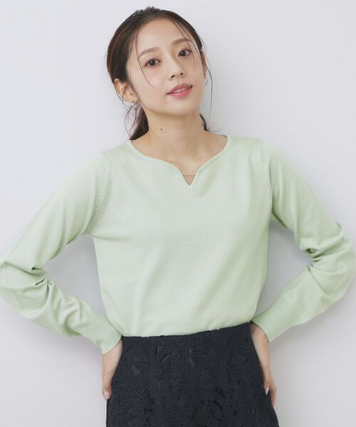 index / インデックス ニット・セーター | ゴールドパーツ付きハートネックニット【洗濯機OK】（ミントグリーン(021)）