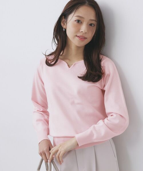 index / インデックス ニット・セーター | ゴールドパーツ付きハートネックニット【洗濯機OK】（ライトピンク(070)）