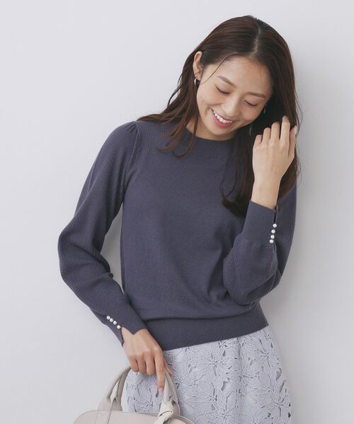 index / インデックス ニット・セーター | 柄編みスリーブハイネックニット【洗濯機OK】（チャコールグレー(014)）