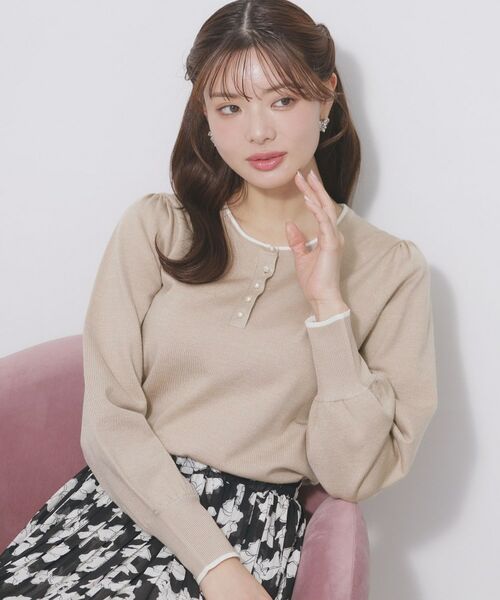 index / インデックス ニット・セーター | ビジューボタンヘンリーネックニット【洗濯機OK】（グレージュ(550)）