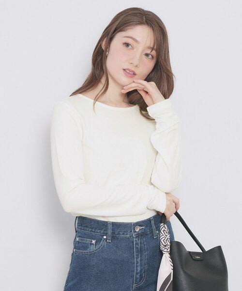 index / インデックス カットソー | ラメシアーリブトップス【洗濯機OK/接触冷感】(オフホワイト(003))