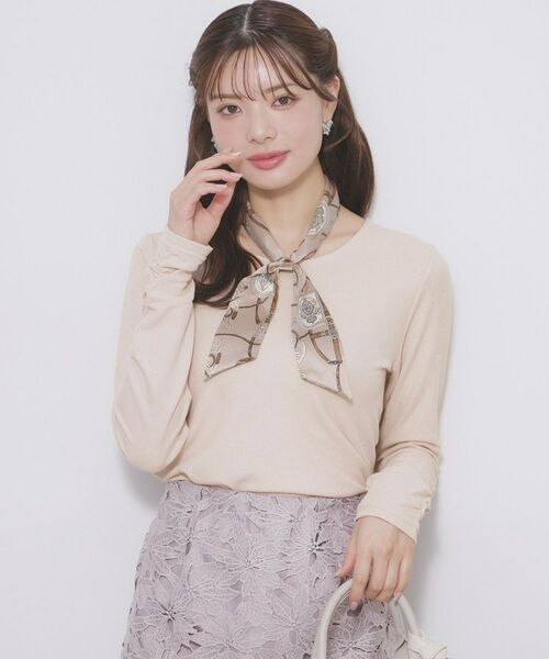 index / インデックス カットソー | ラメシアーリブトップス【洗濯機OK/接触冷感】(ピンクベージュ(053))